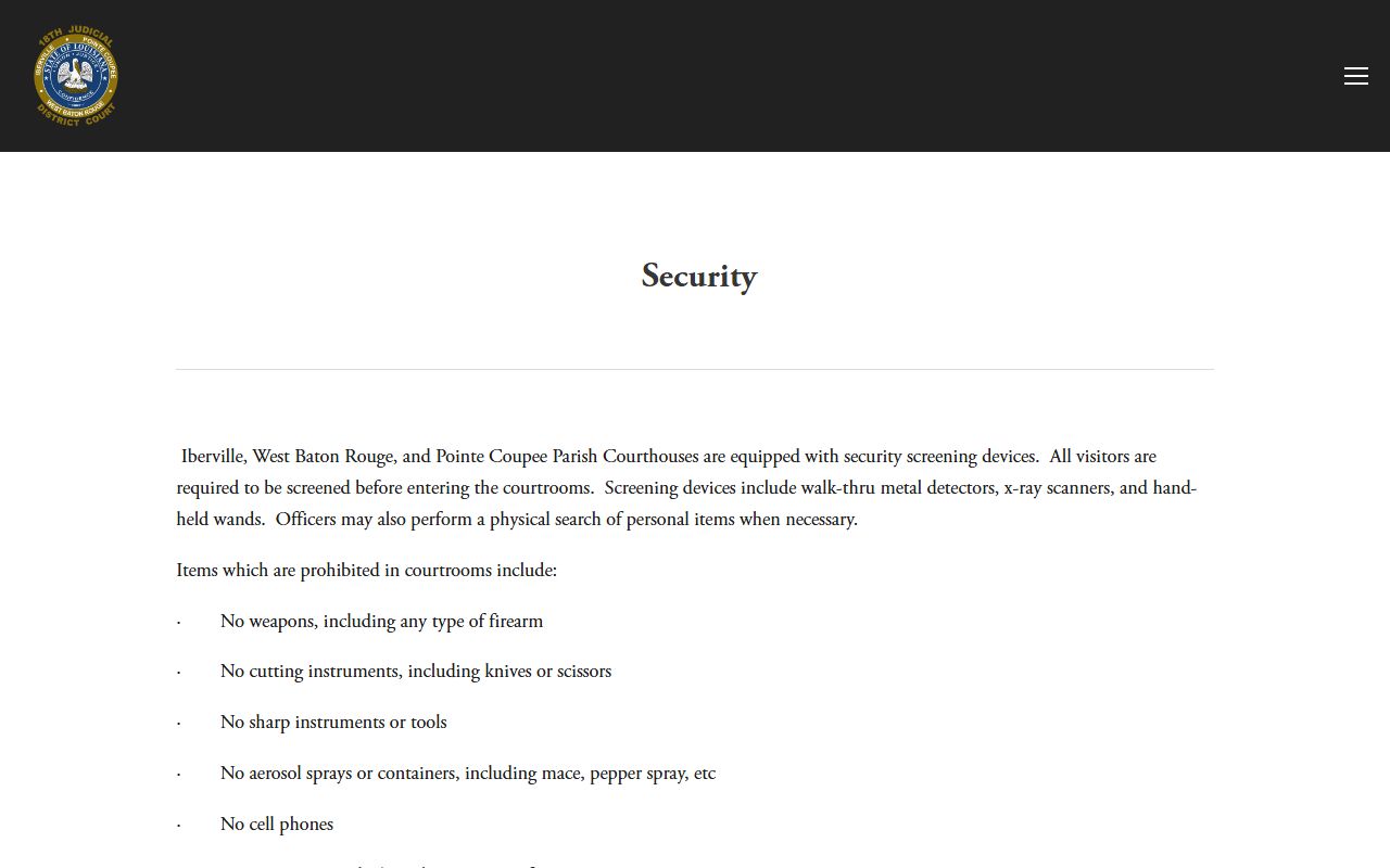 Iberville Parish District Court courthouse security information
