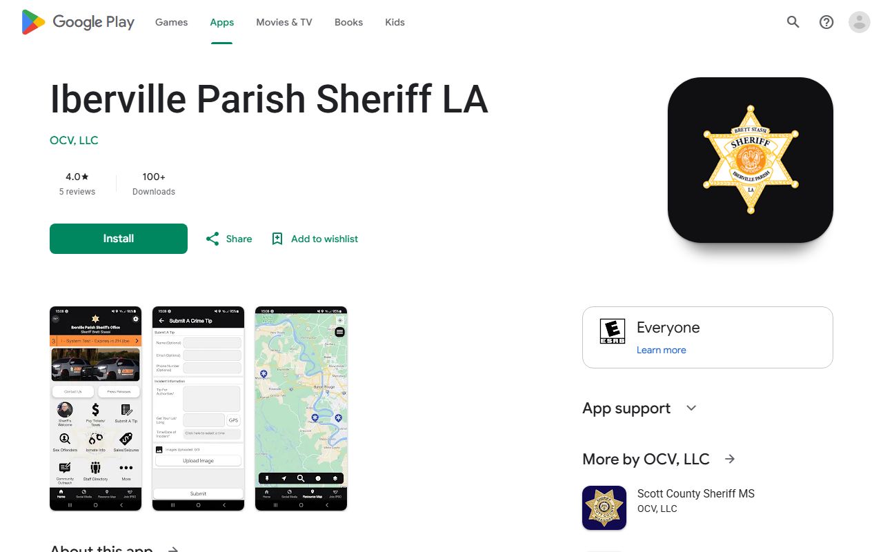 Iberville Parish inmate records Sheriff Android app listing