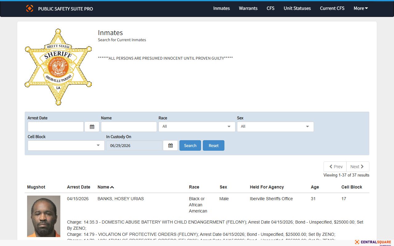 Iberville Parish inmate records Zuercher inmate roster search