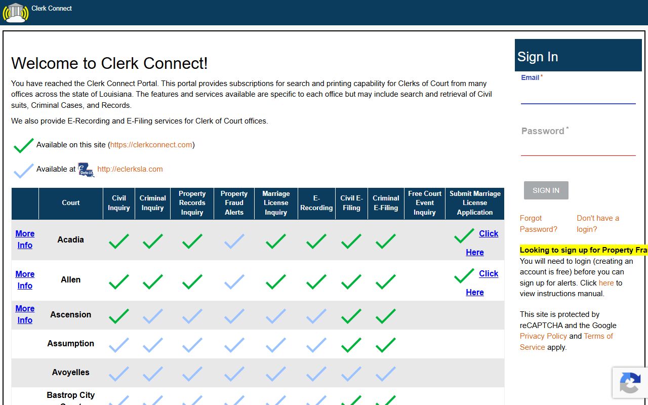 Iberville Parish probate records ClerkConnect login access