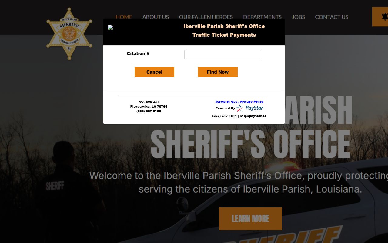Iberville Parish traffic court records PayStar ticket payment portal