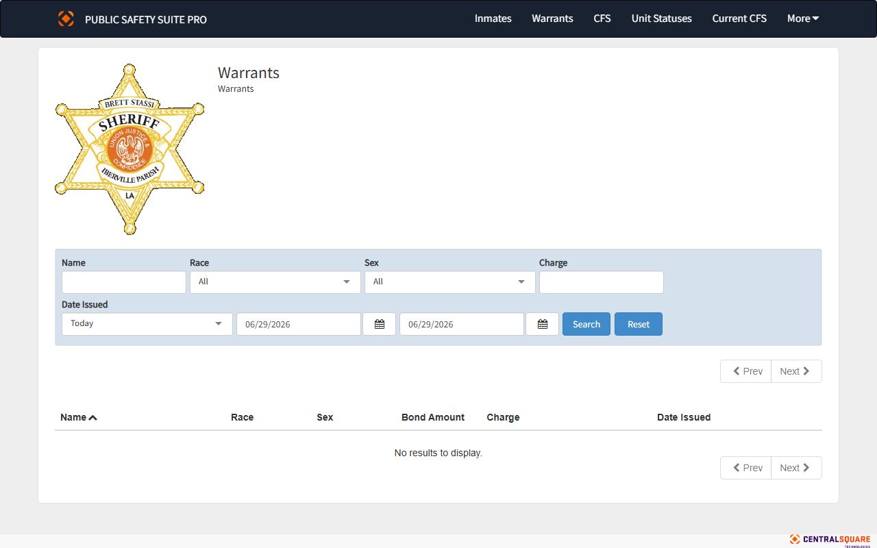 Iberville Parish warrant records Zuercher warrant search portal